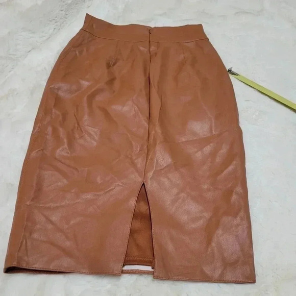 Intermix Bailey 44 Exclusive Faux Leather Pencil Skirt Cognac Brown - Picture 8 of 9